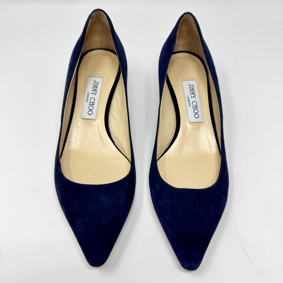 Jimmy Choo Romy 40mm Suede Pumps Navy Blue Heels Size 38.5 - Picture 5 of 12